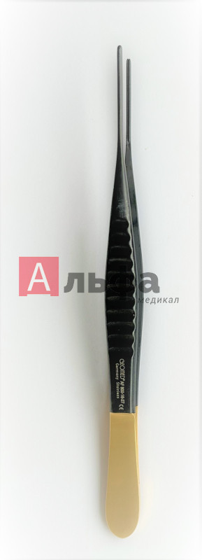 Пинцет атравматический по DeBarky размер 16 см 6 3/4" ширина 1.5MM. Покрытие AlTiN черного чвета.